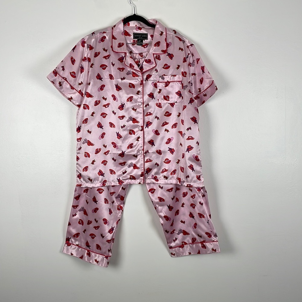 Robert Louis silk blend loungewear drawstring waist short sleeve button down - Picture 1 of 8